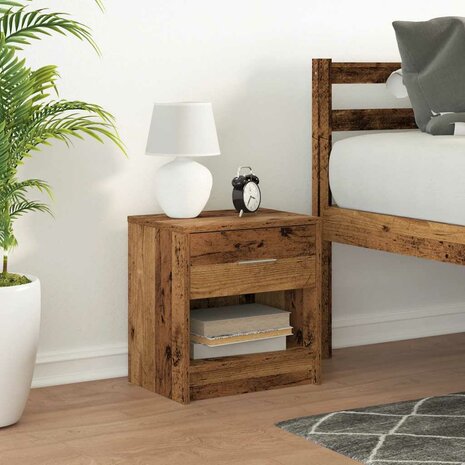 Nachtkastje met lade 39x28x41 cm oud houtkleurig 3