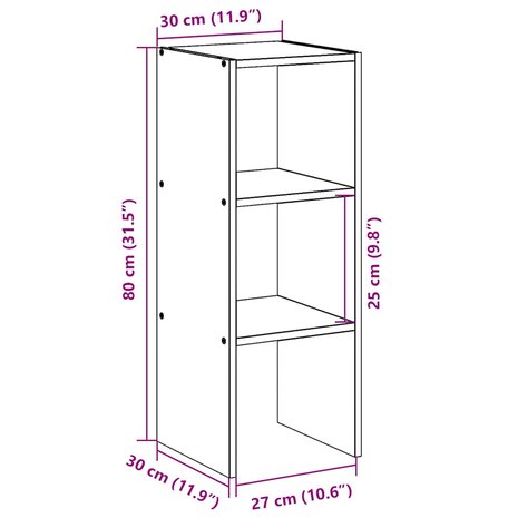 Boekenkast stapelbaar 30x30x80 cm bewerkt hout grijs sonoma 9