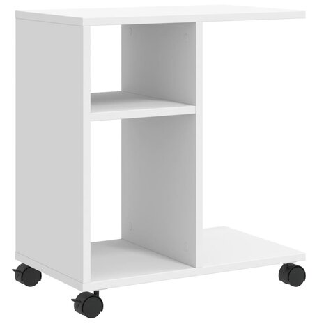 Bijzettafel met wieltjes 50x30x55 bewerkt hout wit 2