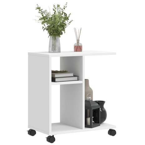 Bijzettafel met wieltjes 50x30x55 bewerkt hout wit 4