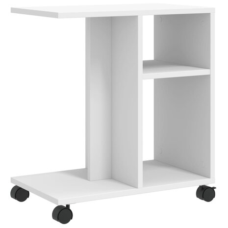 Bijzettafel met wieltjes 50x30x55 bewerkt hout wit 7