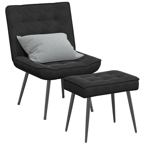 Relaxstoel met voetenbank fluweel zwart 1