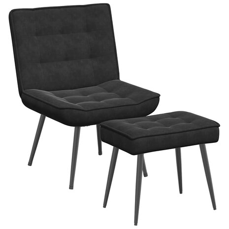 Relaxstoel met voetenbank fluweel zwart 2