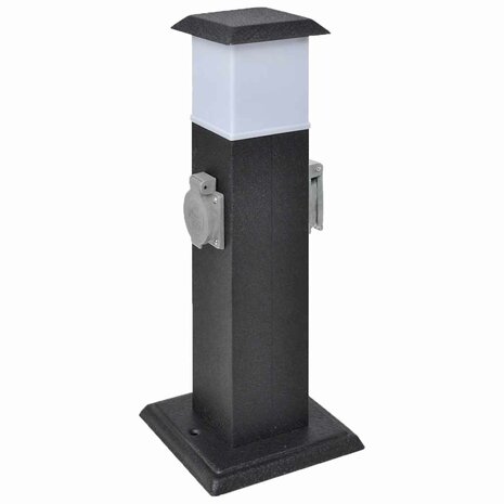 Buitenstopcontact op zuil met lamp (zwart) 1