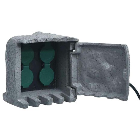 Tuinstopcontact 4 ingangen waterbestendig polyresin grijs 1