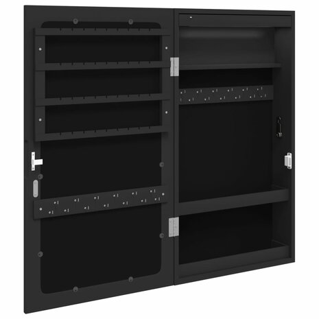 Sieradenkast met spiegel en LED wandgemonteerd zwart 8