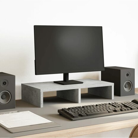 Monitorstandaard 50x27x10 cm bewerkt hout betongrijs 1