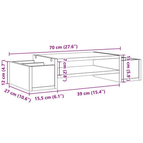 Monitorstandaard met opbergruimte 70x27x15 cm hout oud hout 9
