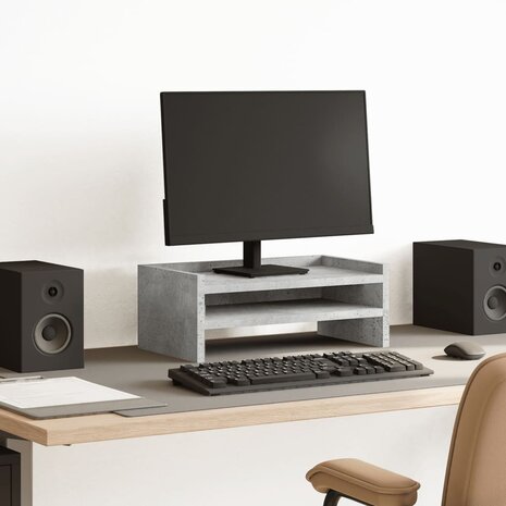 Monitorstandaard 42x24x16 cm bewerkt hout betongrijs 1