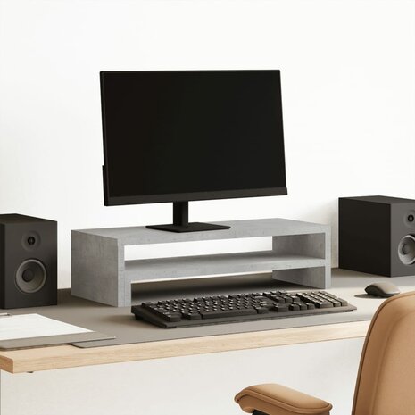 Monitorstandaard 54x22x15 cm bewerkt hout betongrijs 1