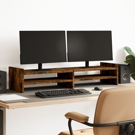 Monitorstandaard 100x27x20 cm bewerkt hout gerookt eikenkleurig 1