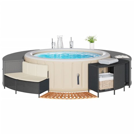 Hottub-ombouw poly rattan en massief acaciahout zwart 1