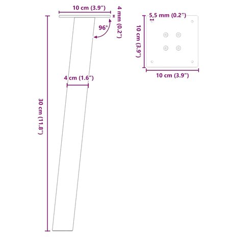Salontafelpoten 4 st 30 cm staal zwart 9