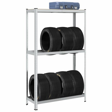 Bandenrek 2-laags 110x40x180 cm staal&bewerkt hout zilverkleur 1