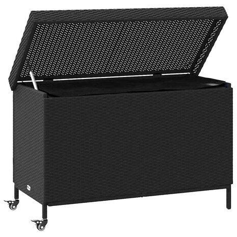 Tuinbox met wielen 110x55x73 cm poly rattan zwart 3