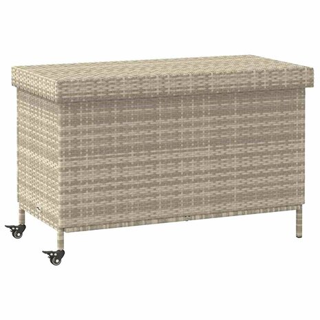 Tuinbox met wielen 110x55x73 cm poly rattan lichtgrijs 2