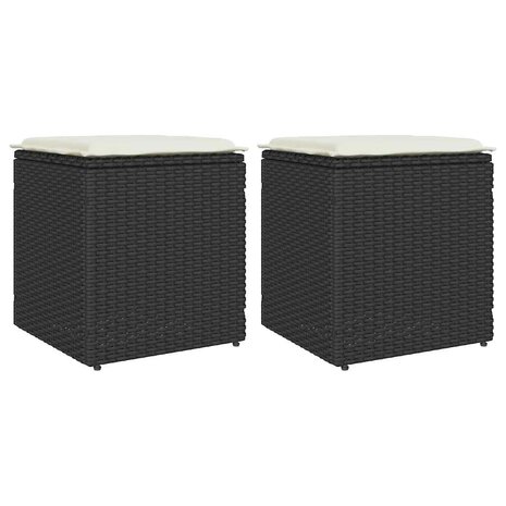 Tuinkrukken met kussens 2 st 40x40x43 cm poly rattan zwart 1
