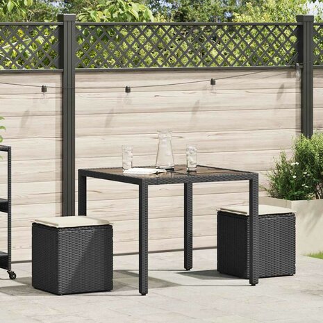 Tuinkrukken met kussens 2 st 40x40x43 cm poly rattan zwart 2