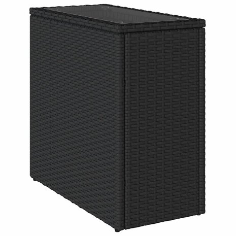 Tuinbijzettafel met glazen blad 58x27,5x55 cm poly rattan zwart 2
