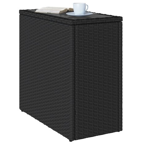 Tuinbijzettafel met glazen blad 58x27,5x55 cm poly rattan zwart 4