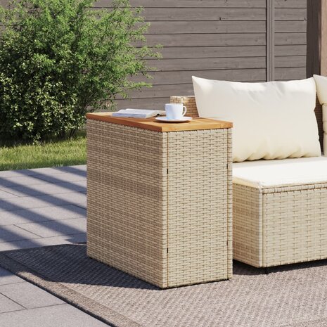 Tuinbijzettafel met houten blad 58x27,5x55 cm poly rattan beige 3
