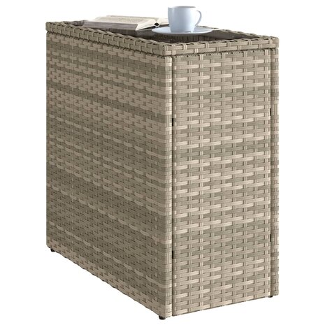 Tuinbijzettafel glasblad 58x27,5x55 cm poly rattan lichtgrijs 4