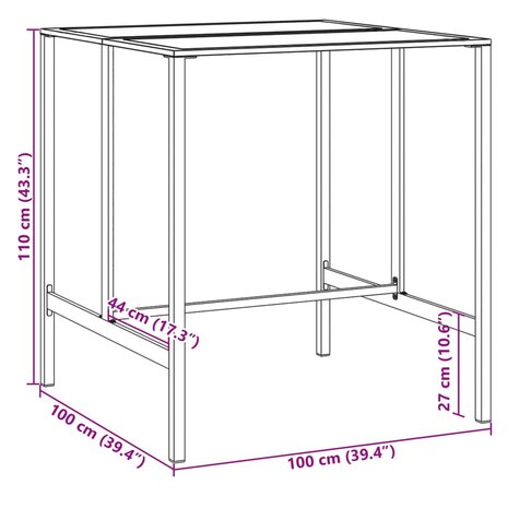 Bartafel 100x100x110 cm gepoedercoat staal zwart 8