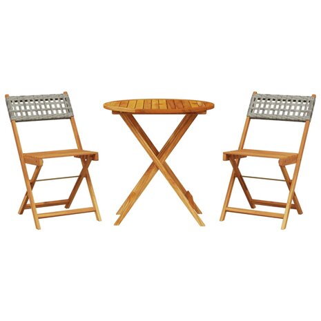 3-delige Bistroset poly rattan en massief hout grijs 2