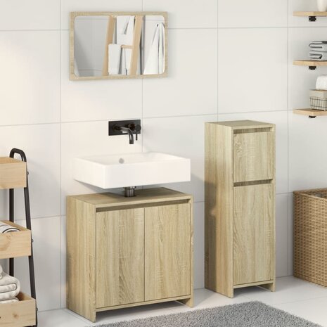 3-delige Badkamermeubelset bewerkt hout sonoma eikenkleurig 3