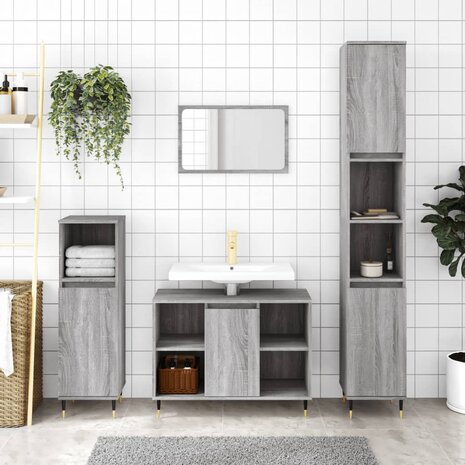 Badkamerkast 30x30x100 cm bewerkt hout grijs sonoma eikenkleur 1