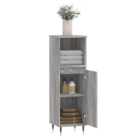 Badkamerkast 30x30x100 cm bewerkt hout grijs sonoma eikenkleur 4