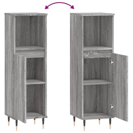 Badkamerkast 30x30x100 cm bewerkt hout grijs sonoma eikenkleur 9