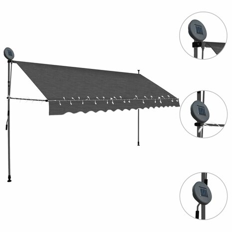 Luifel handmatig uitschuifbaar met LED 350 cm antracietkleurig 3