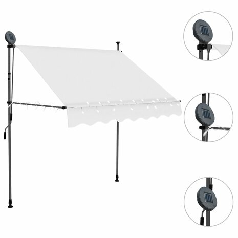 Luifel handmatig uitschuifbaar met LED 100 cm crèmekleurig 3