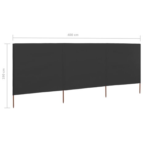 Windscherm 3-panelen 400x160 cm stof antraciet 6