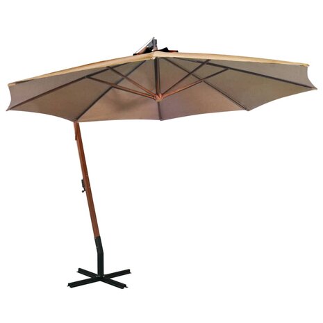 Zweefparasol met paal 3,5x2,9 m massief vurenhout taupe 1