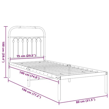 Bedframe met hoofdbord zonder matras metaal wit 75x190 cm 8