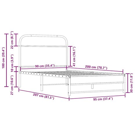 Bedframe zonder matras bewerkt hout gerookt eiken 90x190 cm 9