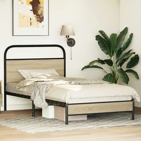 Bedframe zonder matras bewerkt hout sonoma eikenkleur 90x200 cm 4
