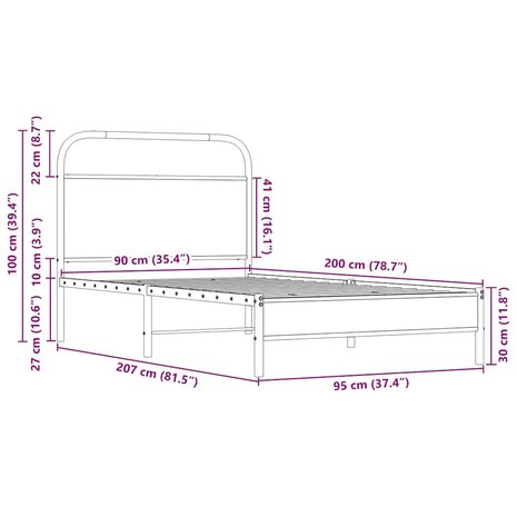 Bedframe zonder matras bewerkt hout sonoma eikenkleur 90x200 cm 9