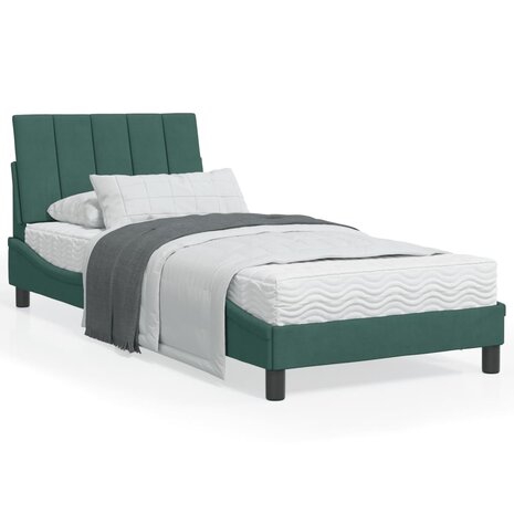 Bed met matras fluweel donkergroen 90x200 cm 1