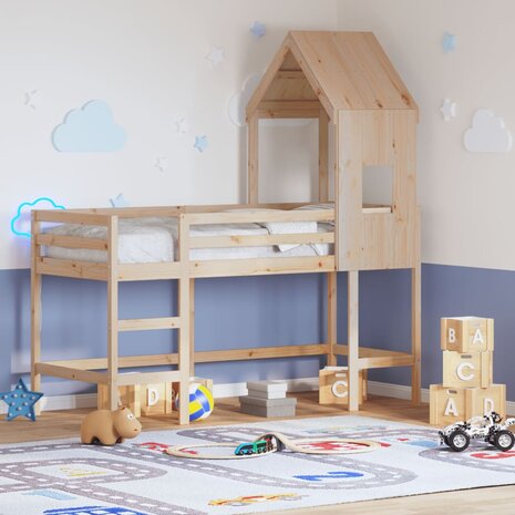 Halfhoogslaper met ladder en bedhuis grenenhout 80x200 cm 1