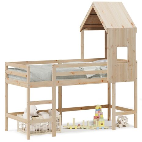 Halfhoogslaper met ladder en bedhuis grenenhout 80x200 cm 2