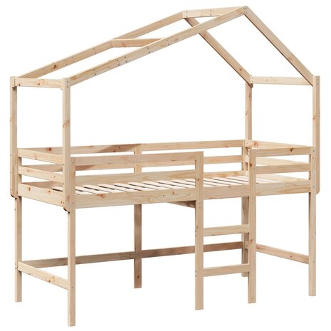Halfhoogslaper met ladder en bedhuis grenenhout 90x200 cm 3