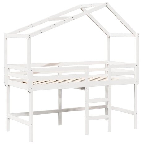 Halfhoogslaper met ladder en bedhuis grenenhout wit 90x200 cm 3