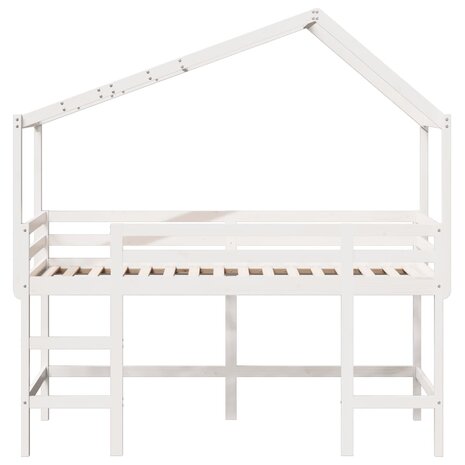Halfhoogslaper met ladder en bedhuis grenenhout wit 90x200 cm 4