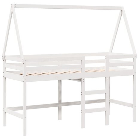 Halfhoogslaper met ladder en bedhuis grenenhout wit 80x200 cm 3