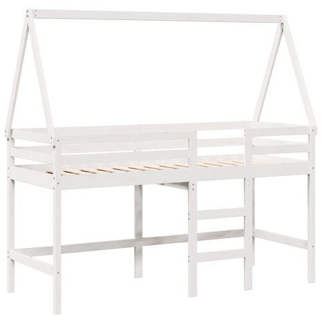 Halfhoogslaper met ladder en bedhuis grenenhout wit 90x190 cm 3