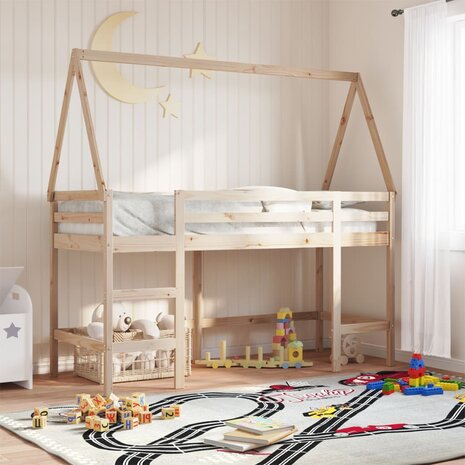 Halfhoogslaper met ladder en bedhuis grenenhout 90x200 cm 1