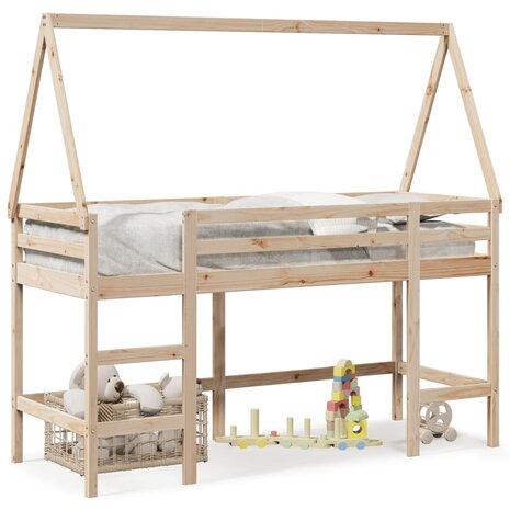 Halfhoogslaper met ladder en bedhuis grenenhout 80x200 cm 2